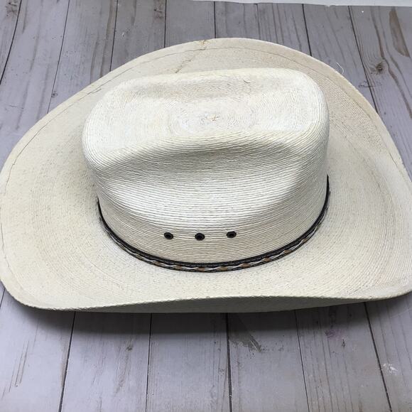 Stetson Mens Square Eyelets Palm Cowboy Hat Size 7 5/8 Western Hat Wide Brim - Picture 6 of 10